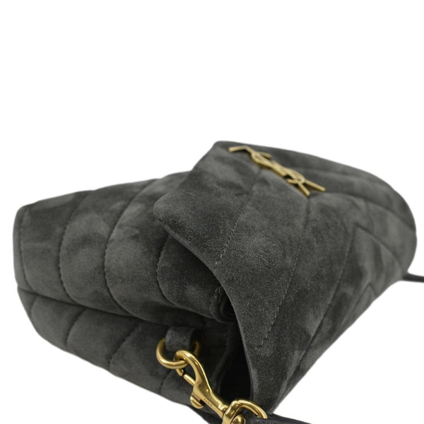 YVES SAINT LAURENT Toy Loulou Crossbody Bag Gray Suede with right land scape view