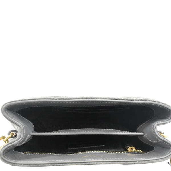 YVES SAINT LAURENT Toy Loulou Crossbody Bag Gray Suede with in side view