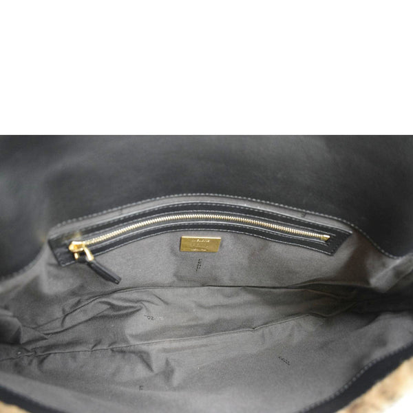 FENDI Baguette Medium FF Shearling Sheepskin Shoulder Bag Brown