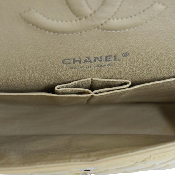 CHANEL Classic Jumbo Double Flap Quilted Leather Shoulder Bag Beige