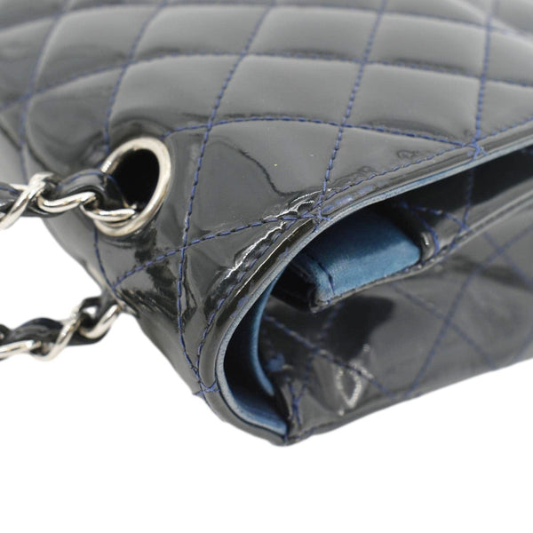 CHANEL Medium Double Flap Quilted Patent Leather Shoulder Bag Olive