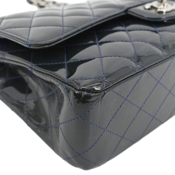 CHANEL Medium Double Flap Quilted Patent Leather Shoulder Bag Olive