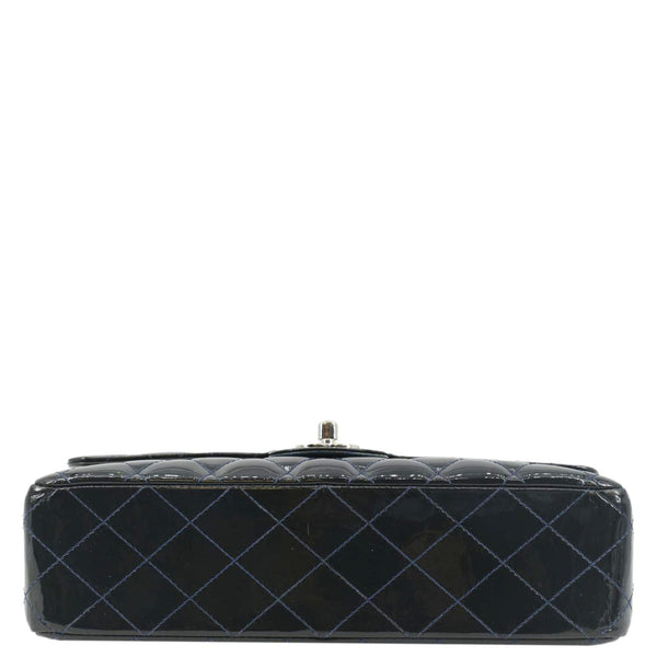 CHANEL Medium Double Flap Quilted Patent Leather Shoulder Bag Olive