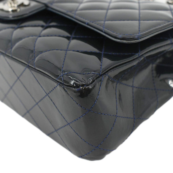 CHANEL Medium Double Flap Quilted Patent Leather Shoulder Bag Olive