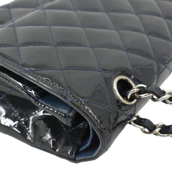 CHANEL Medium Double Flap Quilted Patent Leather Shoulder Bag Olive