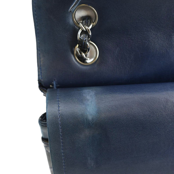 CHANEL Medium Double Flap Quilted Patent Leather Shoulder Bag Olive