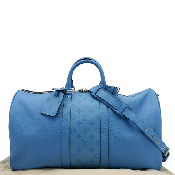 LOUIS VUITTON Keepall 50 Bandouliere Monogram Taiga Leather front strip side look