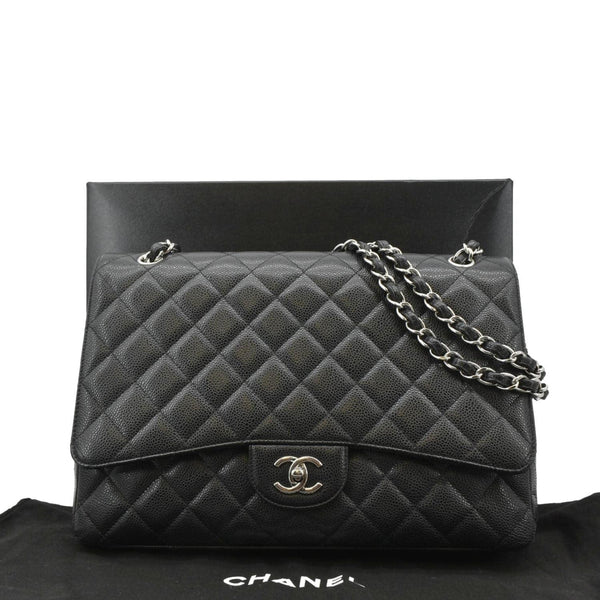 CHANEL Classic Maxi Single Flap Caviar Leather Shoulder Bag Black