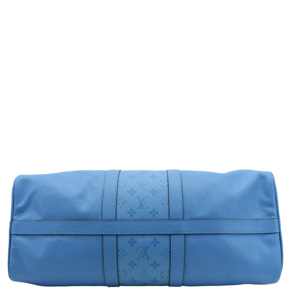 LOUIS VUITTON Keepall 50 Bandouliere Monogram Taiga Leather Travel Bag Blue