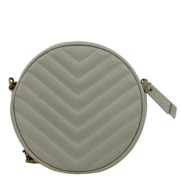 YVES SAINT LAURENT Vinyle Round Chevron Leather Camera Crossbody Bag Grey