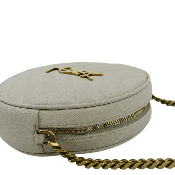 YVES SAINT LAURENT Vinyle Round Chevron Leather Camera Crossbody Bag Grey