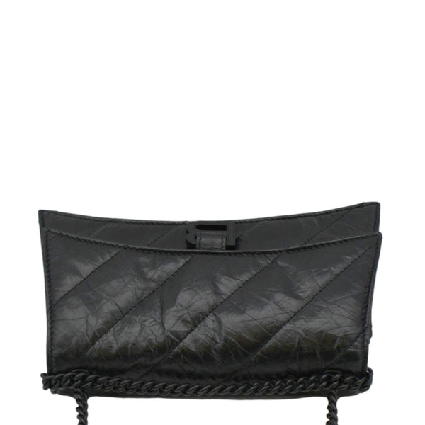 BALENCIAGA Hourglass Crushed Leather Chain Wallet Shoulder Bag Black