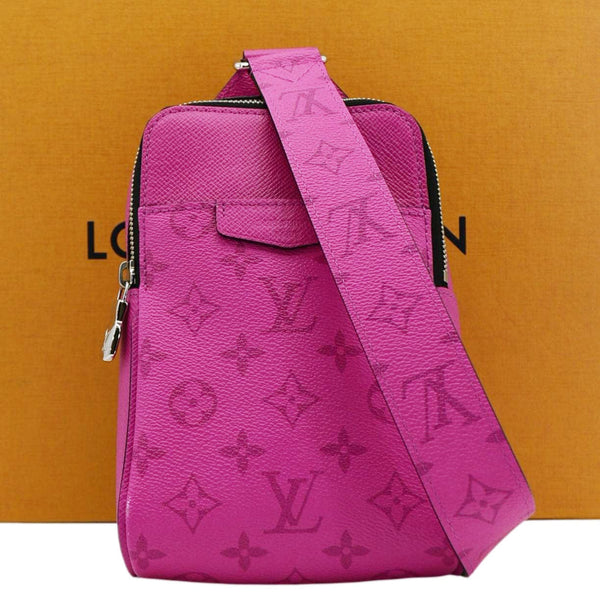 LOUIS VUITTON Outdoor Slingbag Monogram Taigarama Leather Crossbody Bag Fuchsia back look