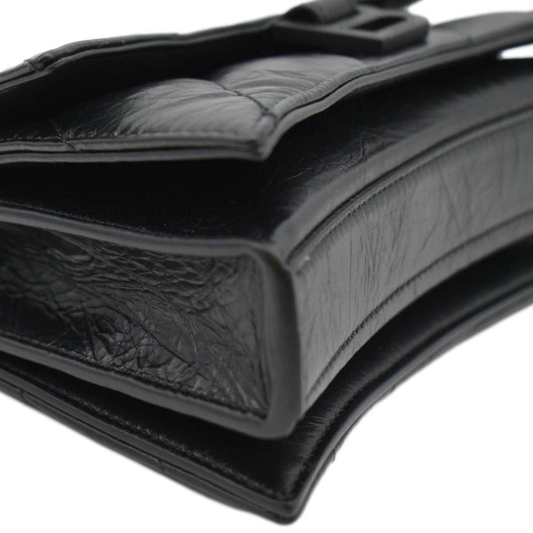 BALENCIAGA Hourglass Crushed Leather Chain Wallet Shoulder Bag Black