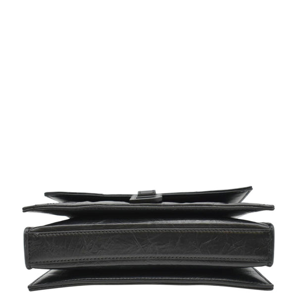 BALENCIAGA Hourglass Crushed Leather Chain Wallet Shoulder Bag Black