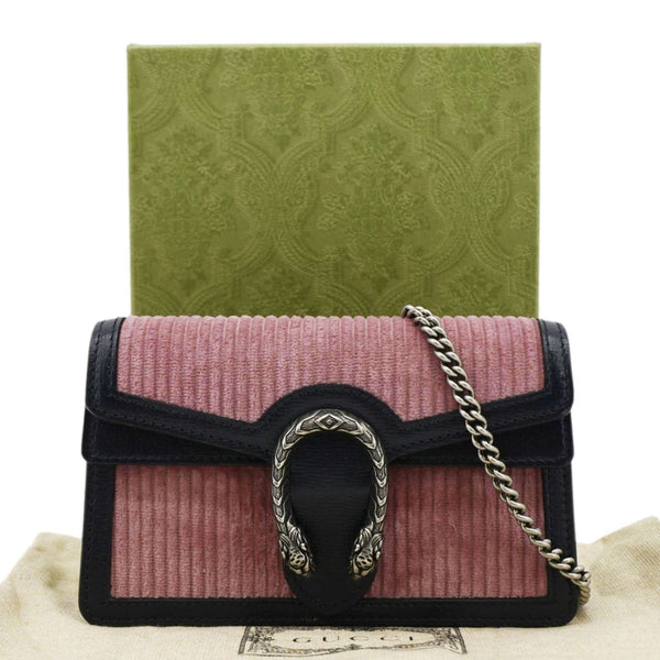 GUCCI Dionysus Mini Corduroy Crossbody Bag Pink front chain