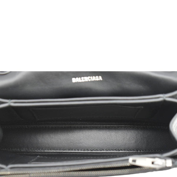 BALENCIAGA Hourglass Crushed Leather Chain Wallet Shoulder Bag Black