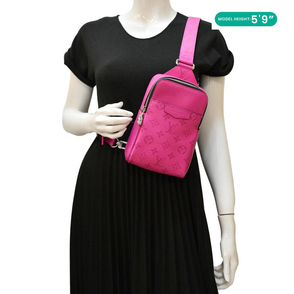 LOUIS VUITTON Outdoor Slingbag Monogram Taigarama Leather Crossbody Bag Fuchsia dummy look