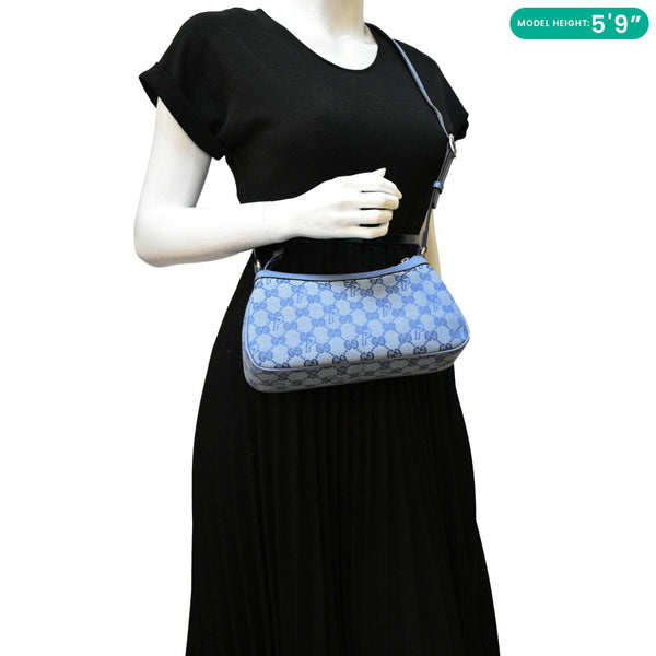 GUCCI X Palace Half Moon Mini GG-P Canvas Shoulder Bag Light Blue 723737