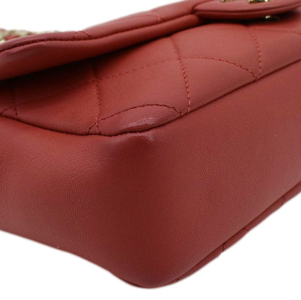 CHANEL Resin Chain Flap Lambskin Quilted Leather Shoulder Bag Red
