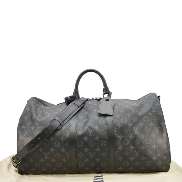 LOUIS VUITTON Keepall 55 Bandouliere Monogram Eclipse Travel Bag Black
