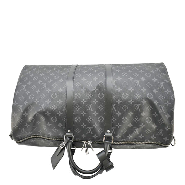 LOUIS VUITTON Keepall 55 Bandouliere Monogram Eclipse Travel Bag Black