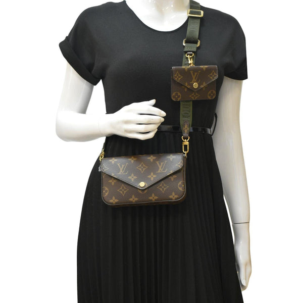 LOUIS VUITTON Felicie Strap & Go Pochette Monogram Canvas Crossbody Bag Khaki Green