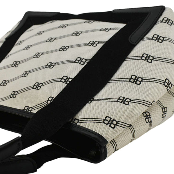 BALENCIAGA Logo S Navy Cabas Canvas Hobo Bag White