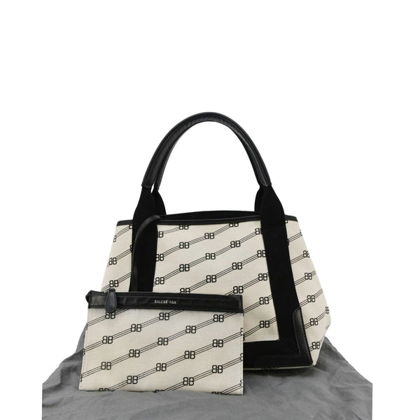 BALENCIAGA Logo S Navy Cabas Canvas Hobo Bag White