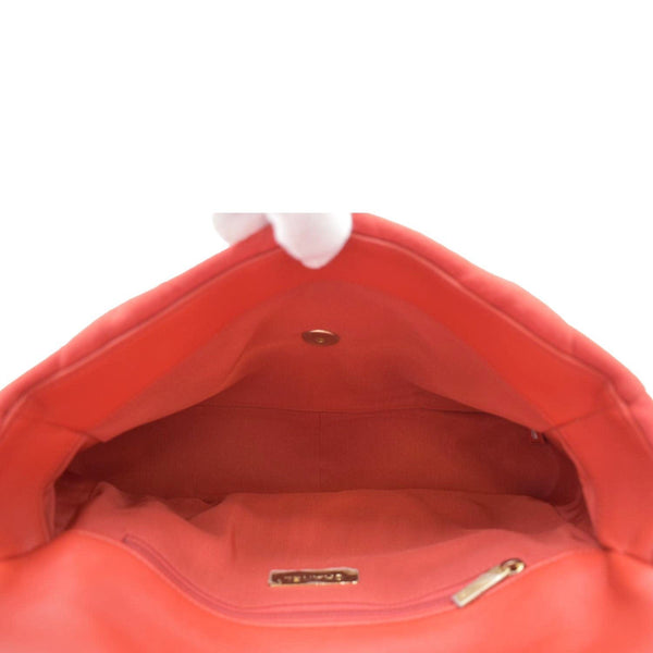 CHANEL 19 Flap Quitled Jersey Lambskin Shoulder Bag Red