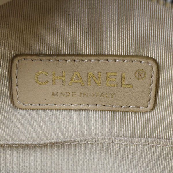 CHANEL Navy Glazed Round As Earth Leather Crossbody Bag with logo view