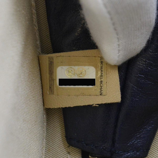 CHANEL Glazed Round As Earth Leather Evening Crossbody Bag Navy Blue