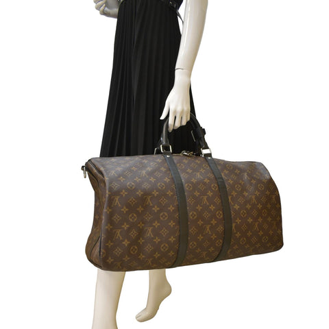 LOUIS VUITTON Keepall 55 Bandouliere Monogram Canvas Travel Bag Brown