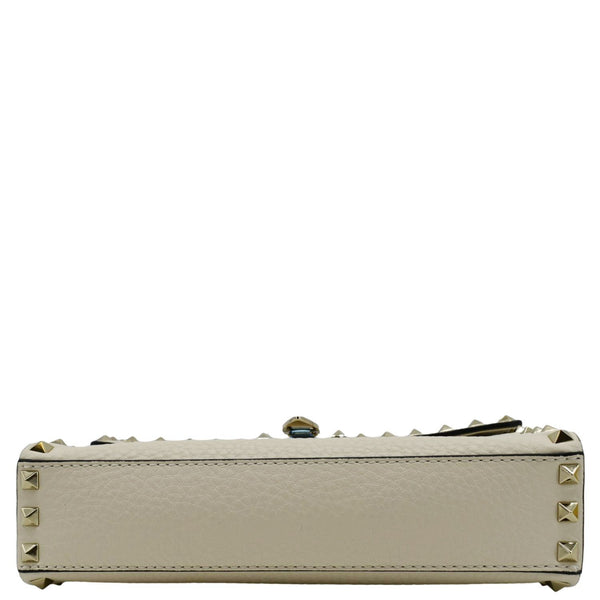 VALENTINO Rockstud Flip Lock Leather Shoulder Bag Off White