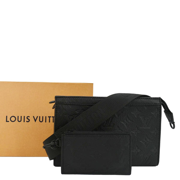 LOUIS VUITTON Gaston Wearable Monogram Shadow Leather Wallet Crossbody Bag Black