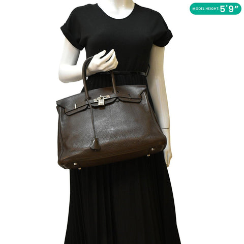 HERMES Birkin 35 Square Togo Leather Tote Bag Brown dummy look