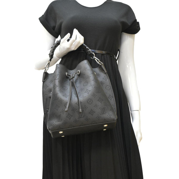 LOUIS VUITTON Muria Mahina Perforated Leather Shoulder Bag Black