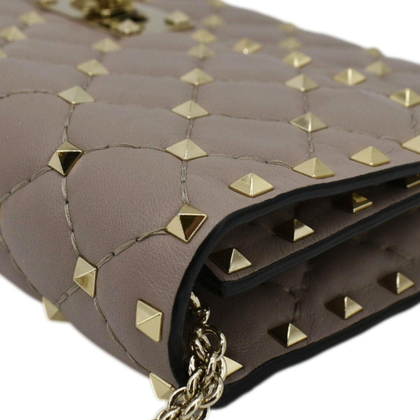 VALENTINO Rockstud Spike Quilted Leather Chain Crossbody Bag Poudre