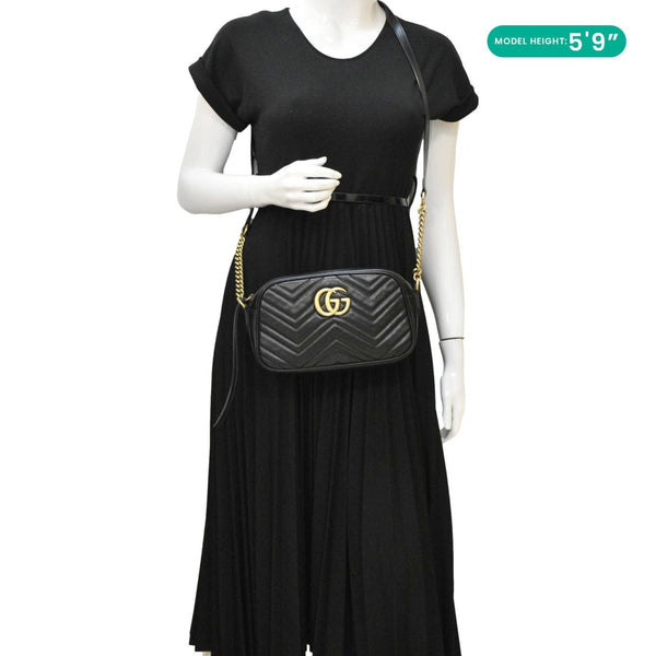GUCCI GG Marmont Small Matelasse Chevron Leather Camera Bag Black 447632