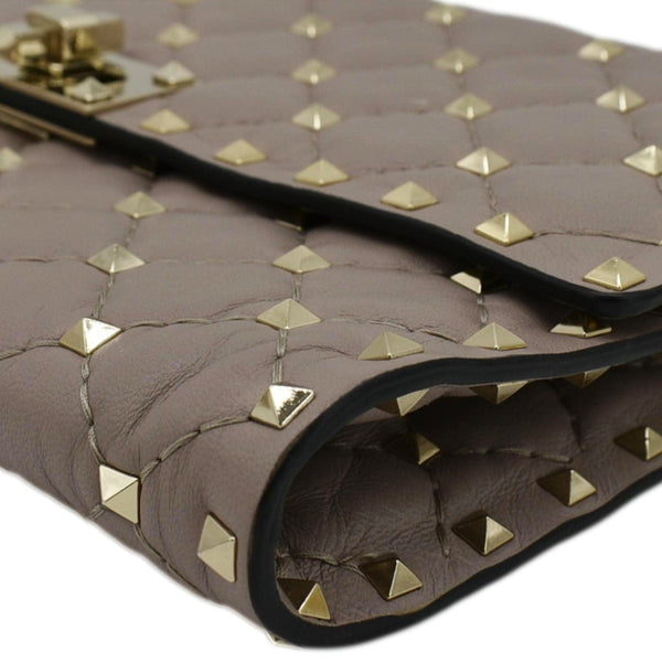 VALENTINO Rockstud Spike Quilted Leather Chain Crossbody Bag Poudre