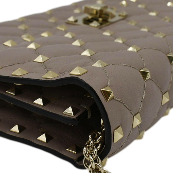 VALENTINO Rockstud Spike Quilted Leather Chain Crossbody Bag Poudre