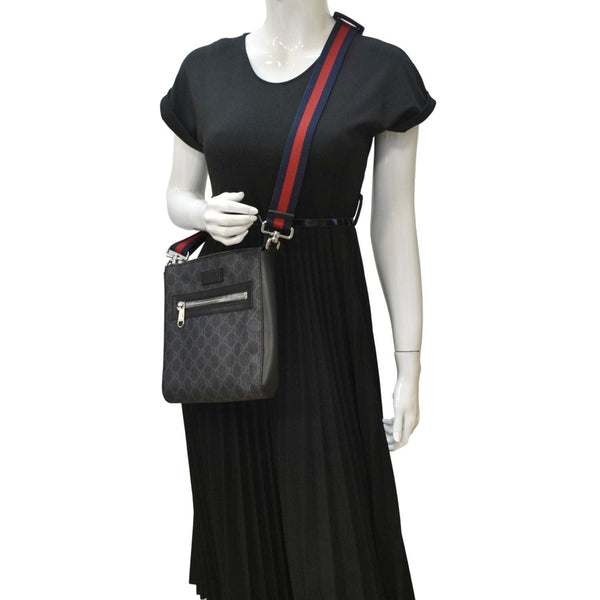 GUCCI Small GG Supreme Canvas Messenger Bag Black 523599