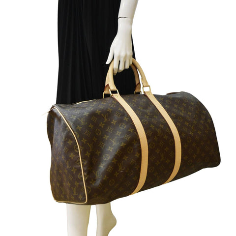 LOUIS VUITTON Vintage Keepall 55 Monogram Canvas Travel Bag Brown