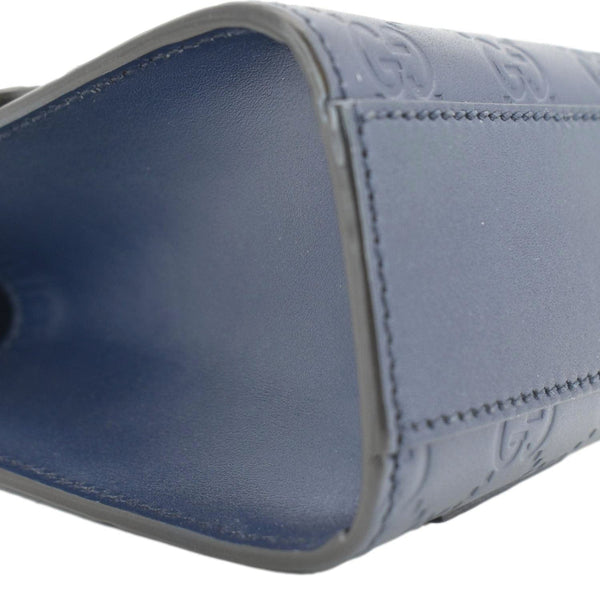 GUCCI Signature Padlock Small Leather Top Handle Shoulder Bag Blue 409487