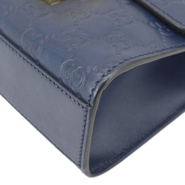 GUCCI Signature Padlock Small Leather Top Handle Shoulder Bag Blue 409487