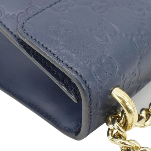 GUCCI Signature Padlock Small Leather Top Handle Shoulder Bag Blue 409487