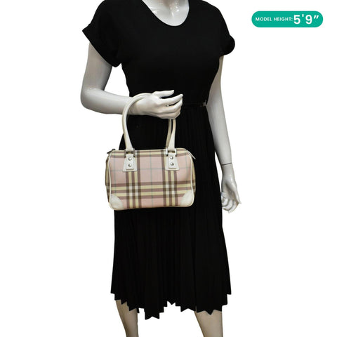 BURBERRY Classic Vintage Check Canvas Tote Bag Light Pink