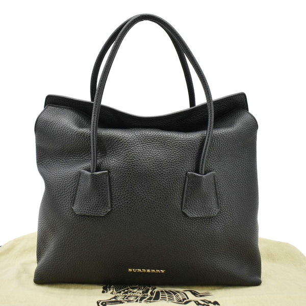 BURBERRY Baynard Medium Grainy Calfskin Leather Tote Bag Black back look
