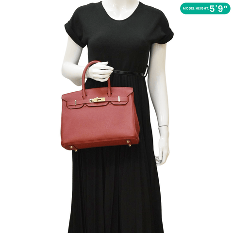 HERMES Birkin 30 Togo Leather Tote Bag Red 2020