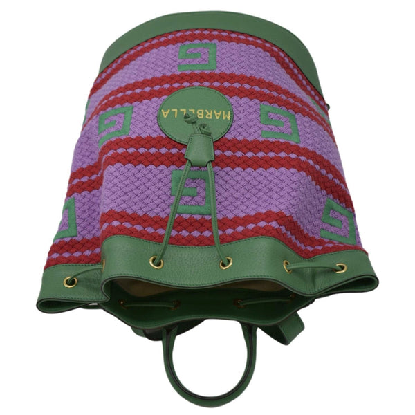 GUCCI Capri Striped Drawstring Woven fabric Bucket Backpack Bag Multicolor 663665